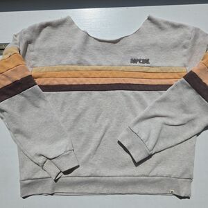 Rip Curl Sweatshirt 80s Style Embroidered Logo Beige Orange Wide Neck M Surf